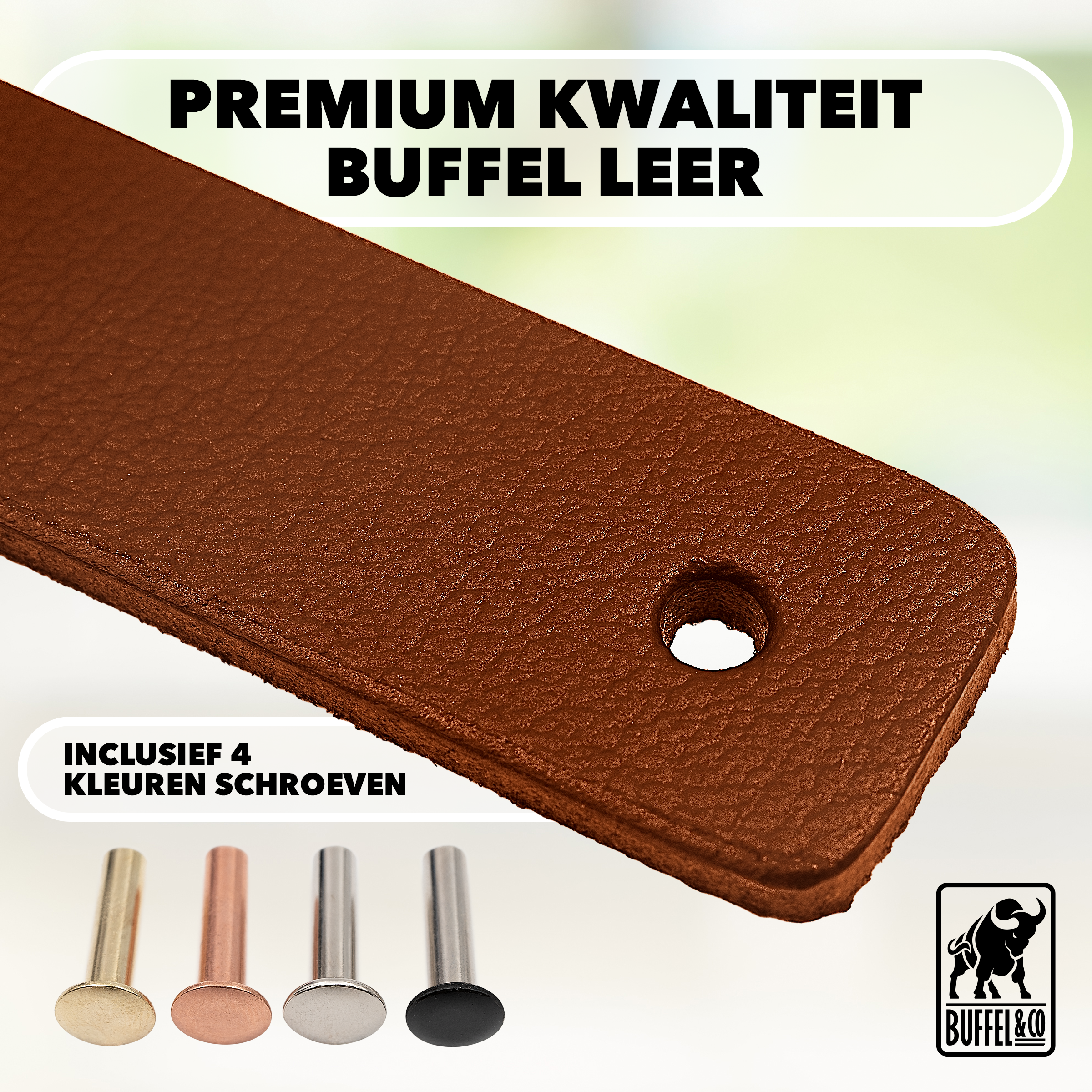 Leren Handgrepen 6 stuks – Meubelgreep – Handvaten Kast – Keukengreep – Ladegreep – Leren Lus – Incl. Sierschroeven – 100% Buffel Leer - Cognac