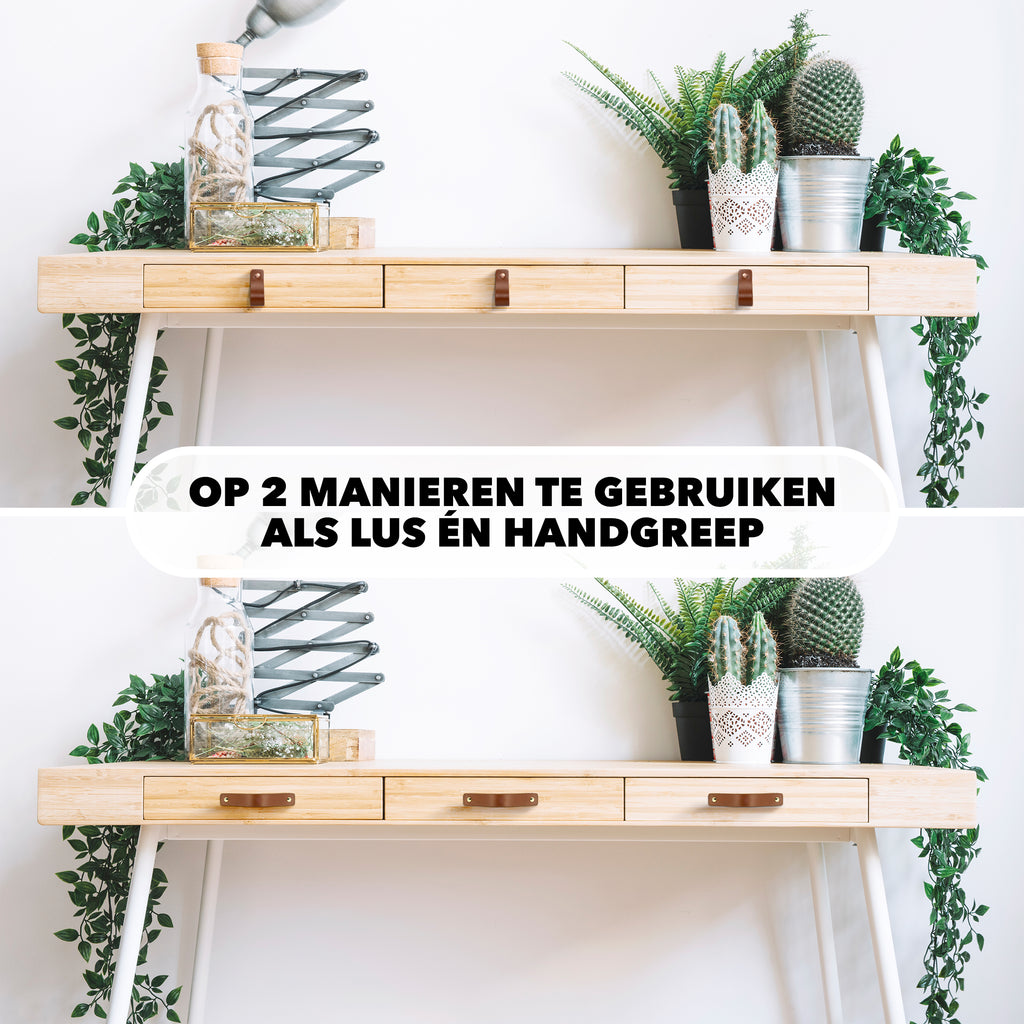 Leren Handgrepen 12 stuks – Meubelgreep – Handvaten Kast – Keukengreep – Ladegreep – Leren Lus – Incl. Sierschroeven – 100% Buffel Leer - Cognac