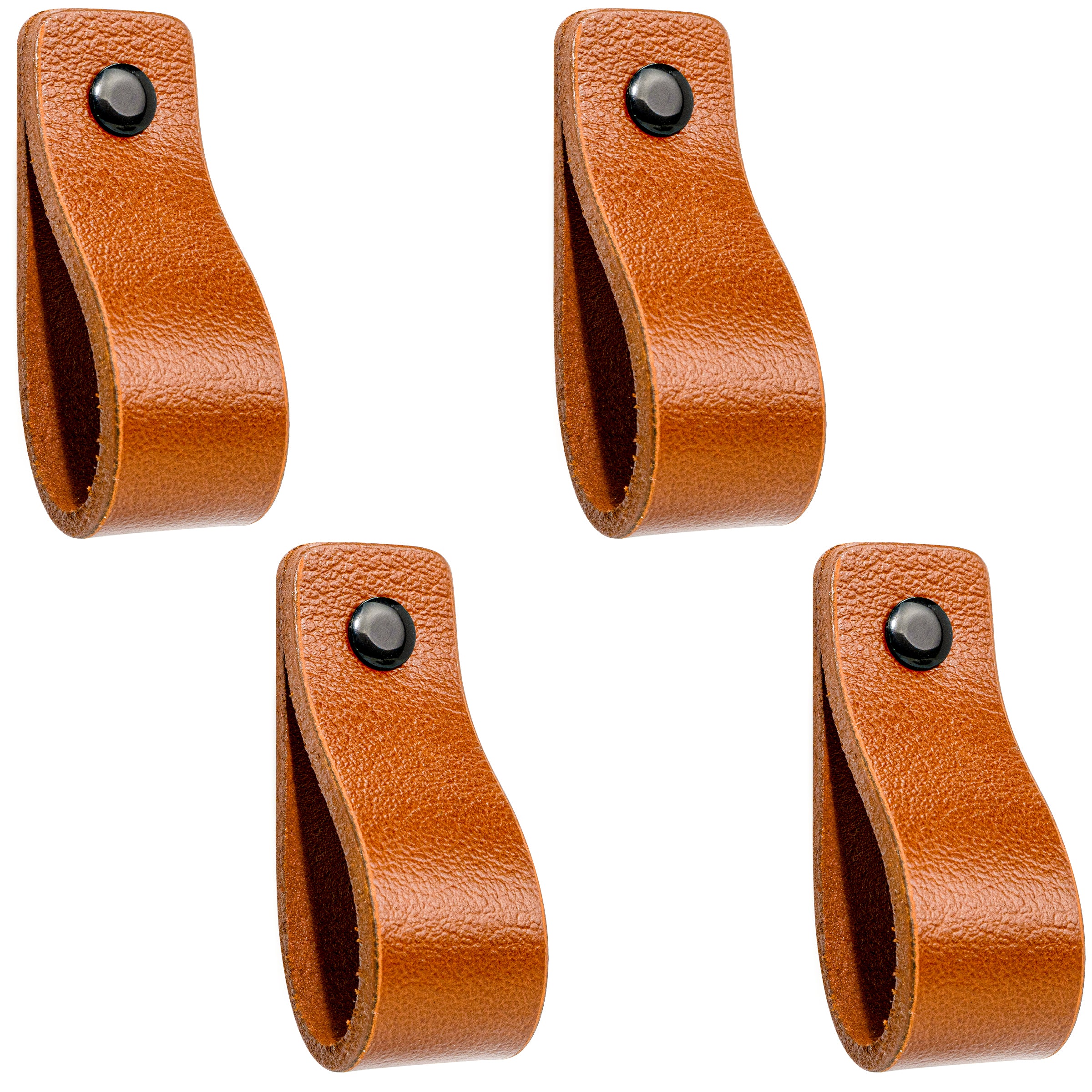 Leren Handgrepen 4 stuks – Meubelgreep – Handvaten Kast – Keukengreep – Ladegreep – Leren Lus – Incl. Sierschroeven – 100% Buffel Leer - Cognac