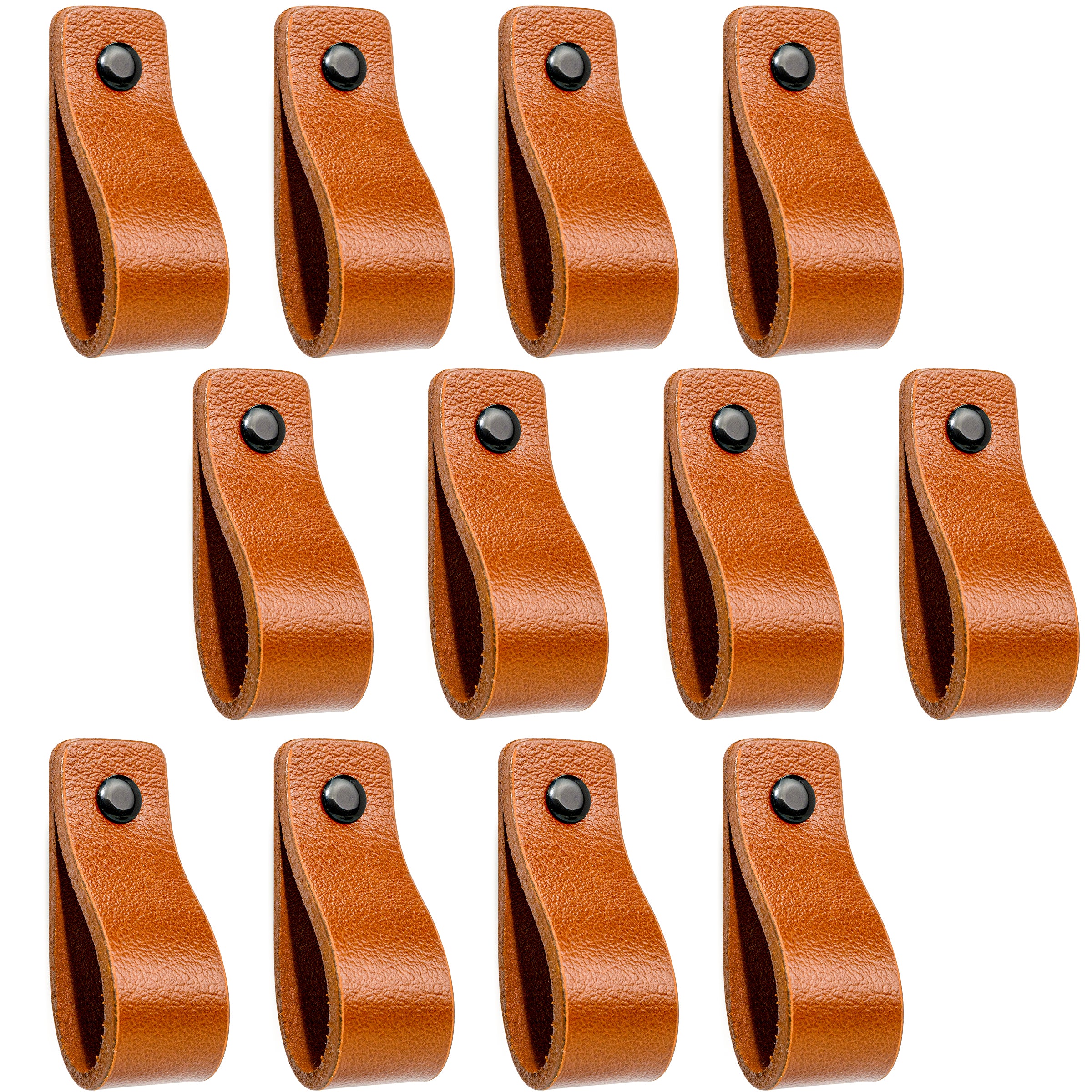 Leren Handgrepen 12 stuks – Meubelgreep – Handvaten Kast – Keukengreep – Ladegreep – Leren Lus – Incl. Sierschroeven – 100% Buffel Leer - Cognac