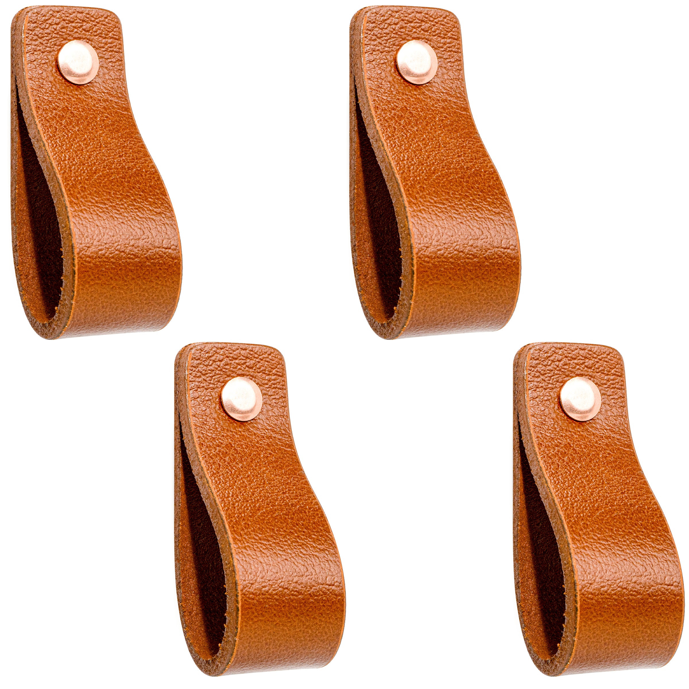 Leren Handgrepen 4 stuks – Meubelgreep – Handvaten Kast – Keukengreep – Ladegreep – Leren Lus – Incl. Sierschroeven – 100% Buffel Leer - Cognac