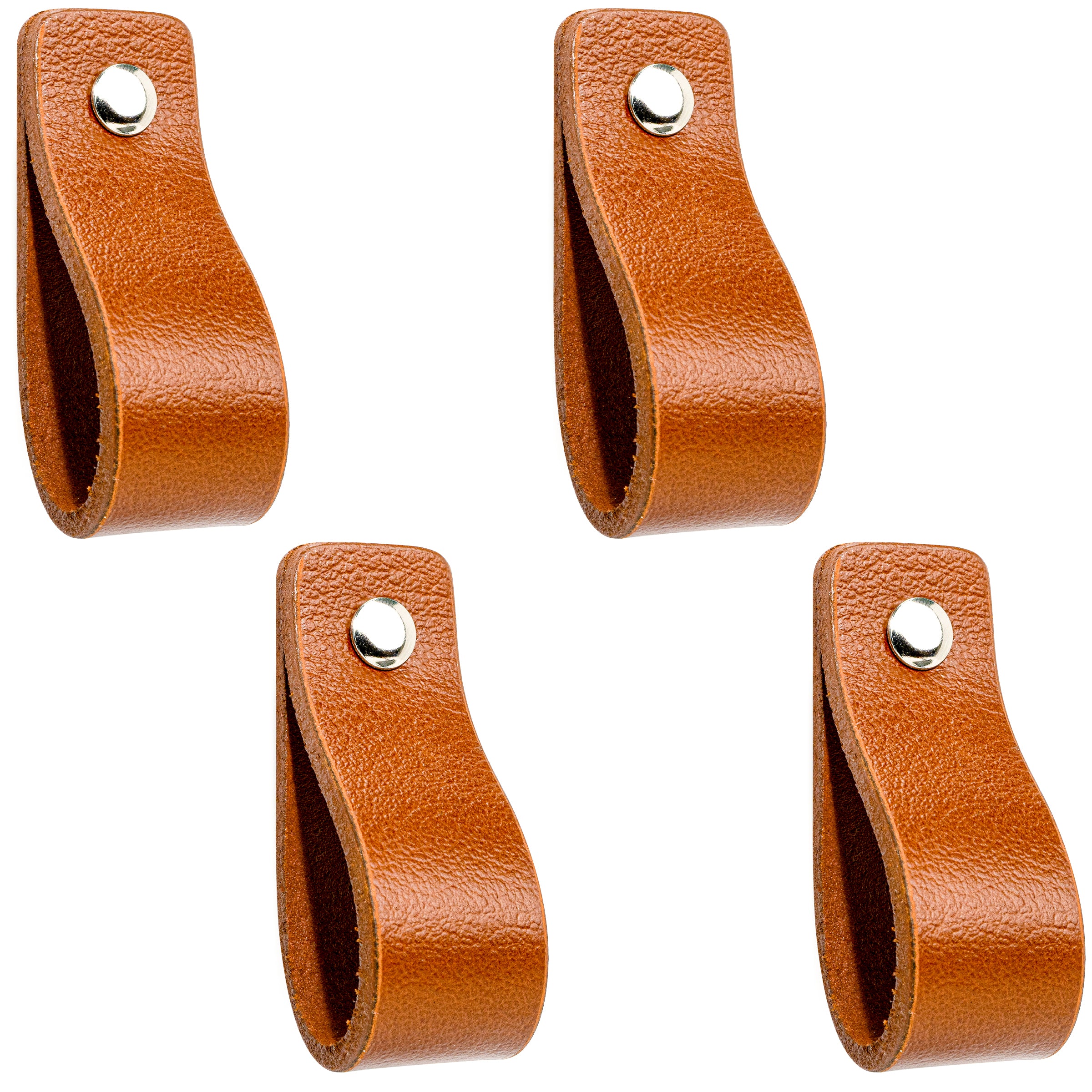 Leren Handgrepen 4 stuks – Meubelgreep – Handvaten Kast – Keukengreep – Ladegreep – Leren Lus – Incl. Sierschroeven – 100% Buffel Leer - Cognac