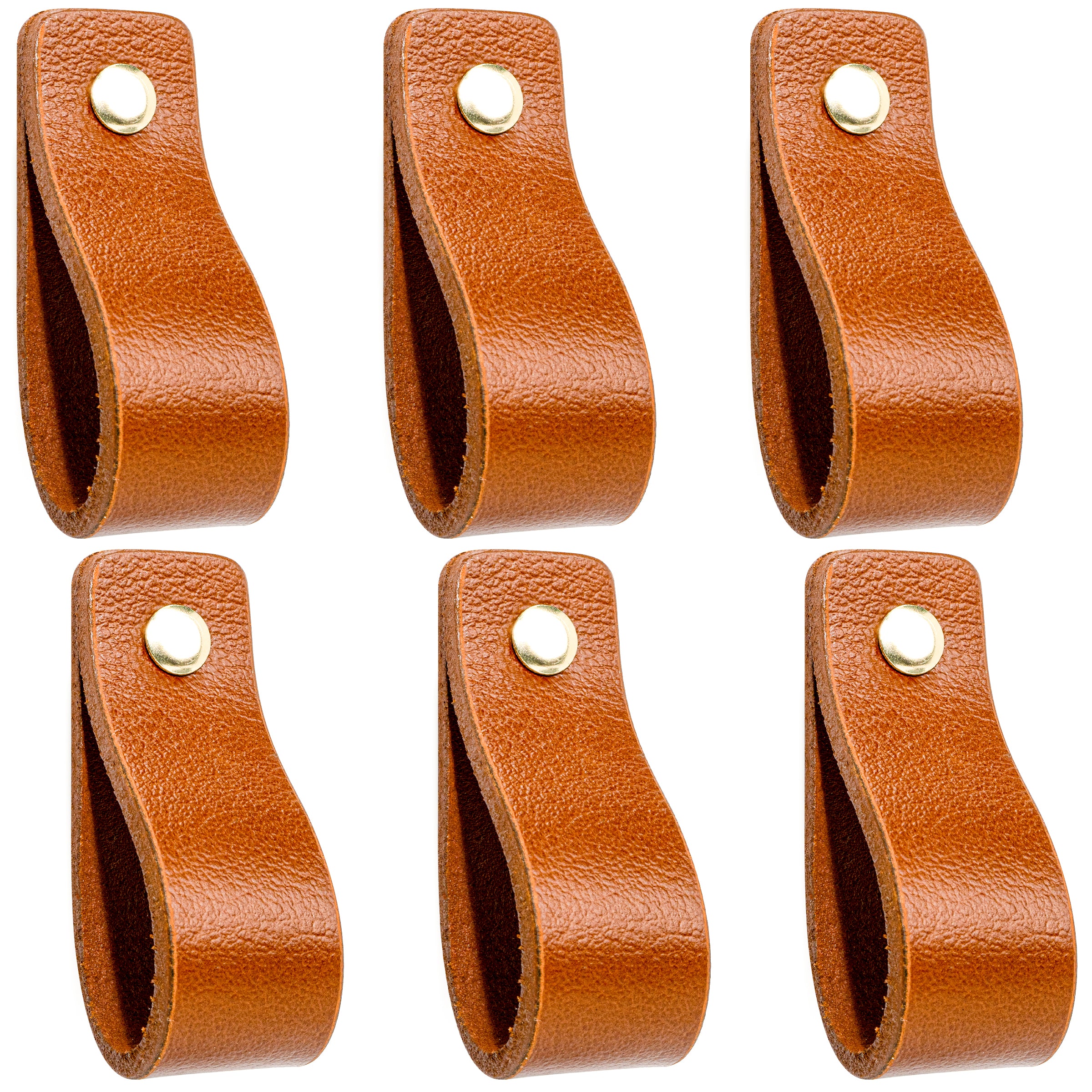 Leren Handgrepen 6 stuks – Meubelgreep – Handvaten Kast – Keukengreep – Ladegreep – Leren Lus – Incl. Sierschroeven – 100% Buffel Leer - Cognac