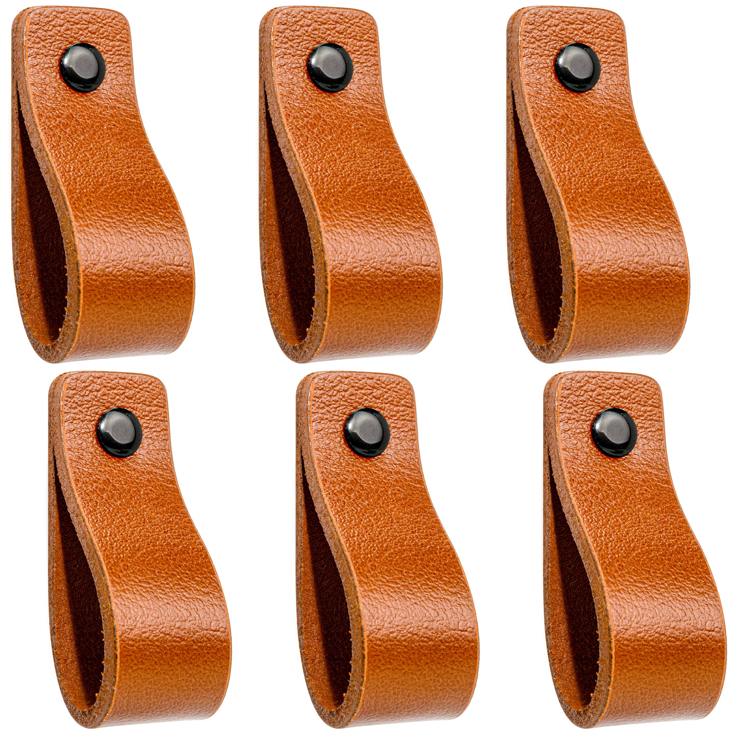 Leren Handgrepen 6 stuks – Meubelgreep – Handvaten Kast – Keukengreep – Ladegreep – Leren Lus – Incl. Sierschroeven – 100% Buffel Leer - Cognac