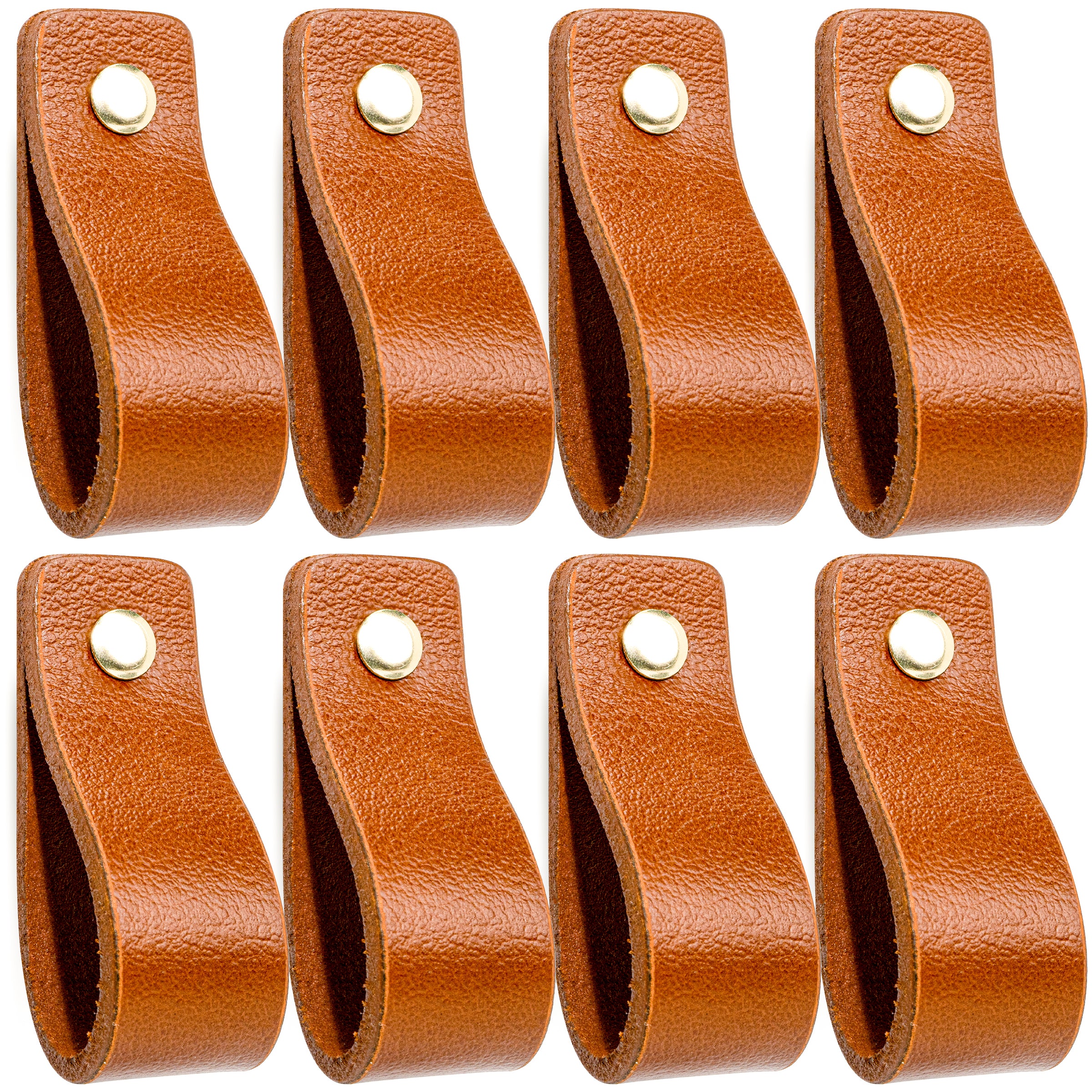 Leren Handgrepen 8 stuks – Meubelgreep – Handvaten Kast – Keukengreep – Ladegreep – Leren Lus – Incl. Sierschroeven – 100% Buffel Leer - Cognac