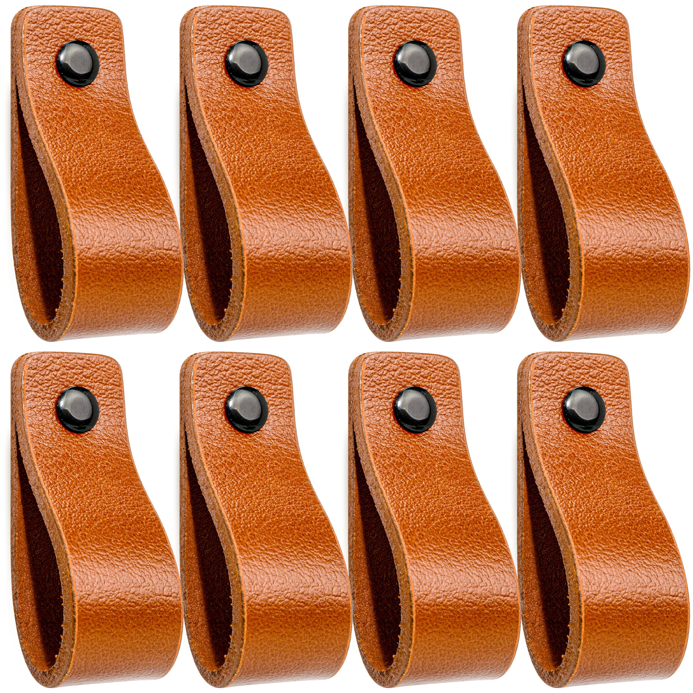 Leren Handgrepen 8 stuks – Meubelgreep – Handvaten Kast – Keukengreep – Ladegreep – Leren Lus – Incl. Sierschroeven – 100% Buffel Leer - Cognac