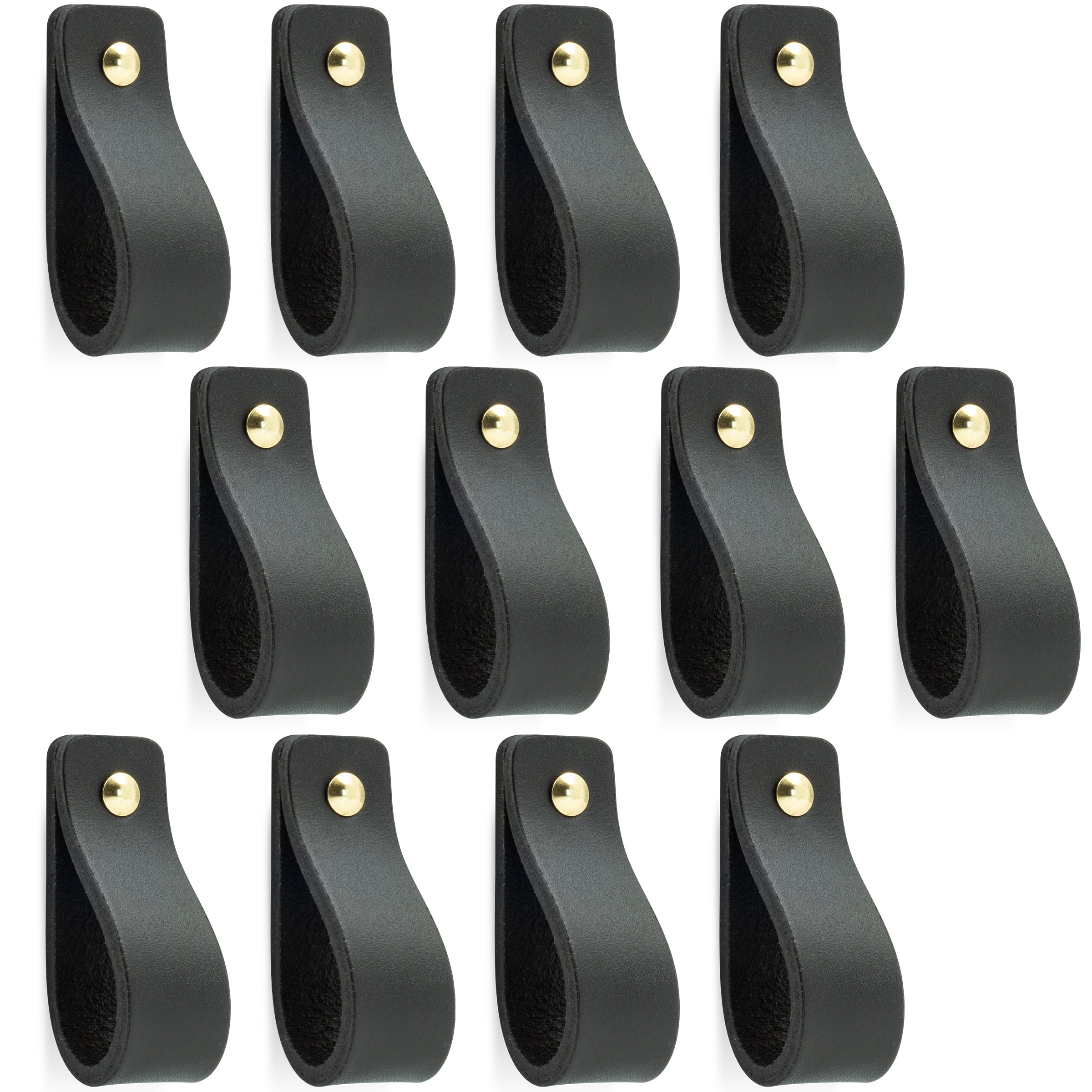 Leren Handgrepen 12 stuks – Meubelgreep – Handvaten Kast – Keukengreep – Ladegreep – Leren Lus – Incl. Sierschroeven – 100% Buffel Leer - Zwart