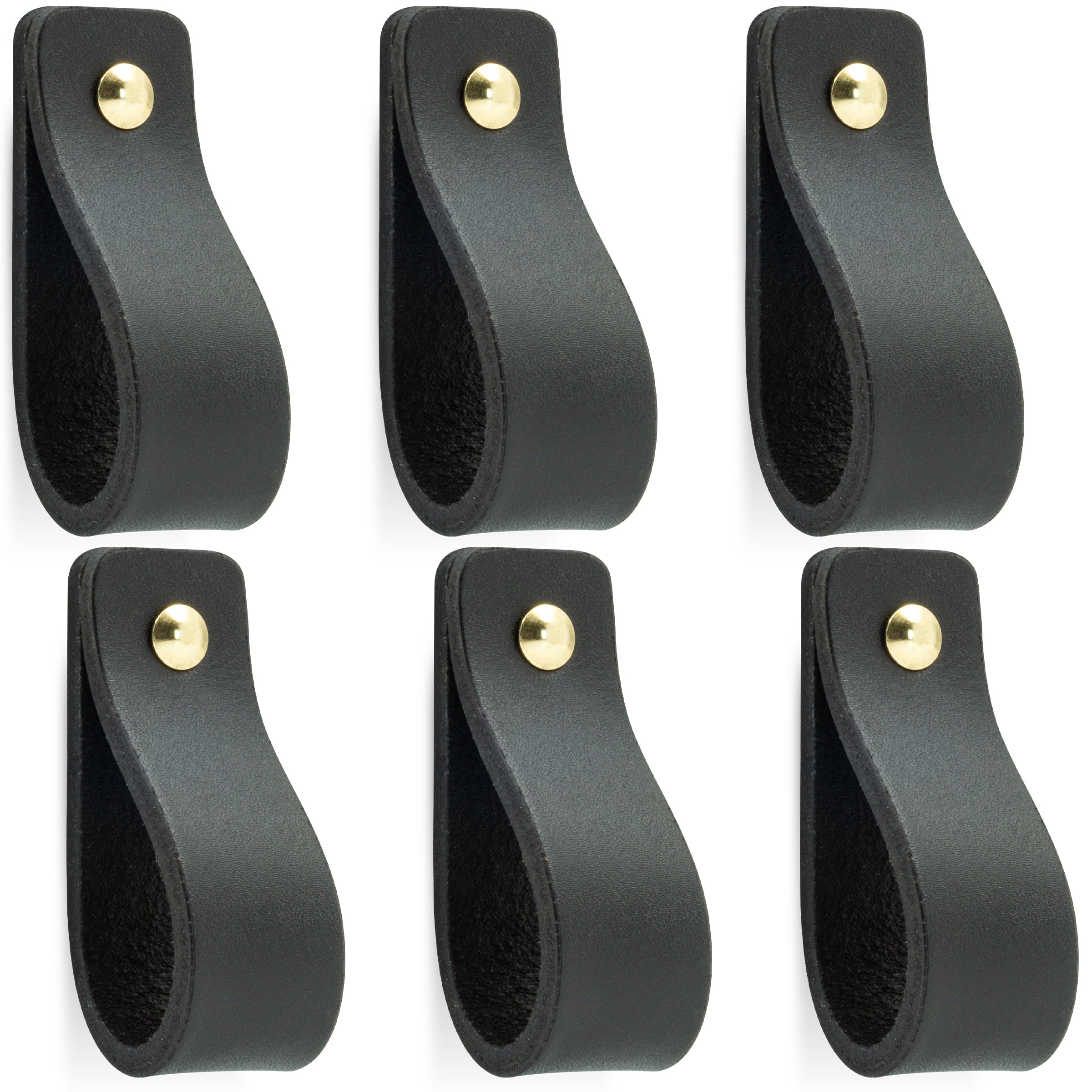 Leren Handgrepen 6 stuks – Meubelgreep – Handvaten Kast – Keukengreep – Ladegreep – Leren Lus – Incl. Sierschroeven – 100% Buffel Leer - Zwart