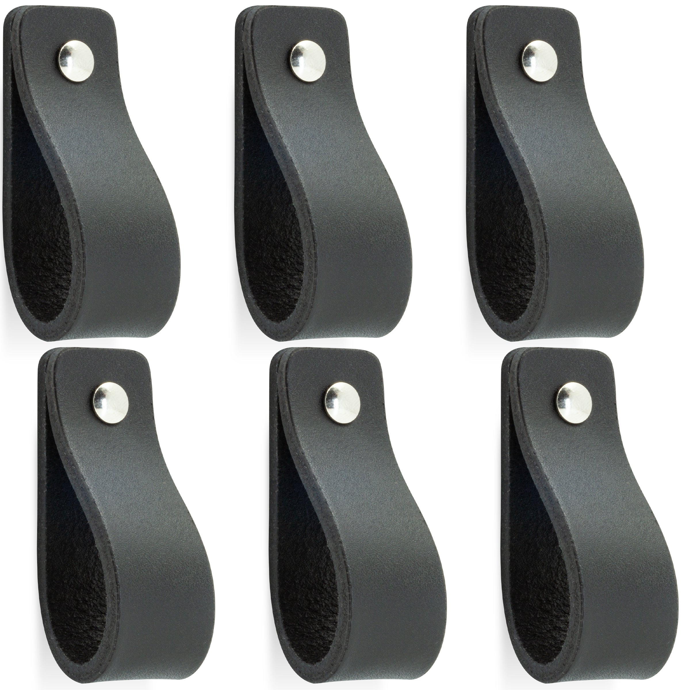 Leren Handgrepen 6 stuks – Meubelgreep – Handvaten Kast – Keukengreep – Ladegreep – Leren Lus – Incl. Sierschroeven – 100% Buffel Leer - Zwart