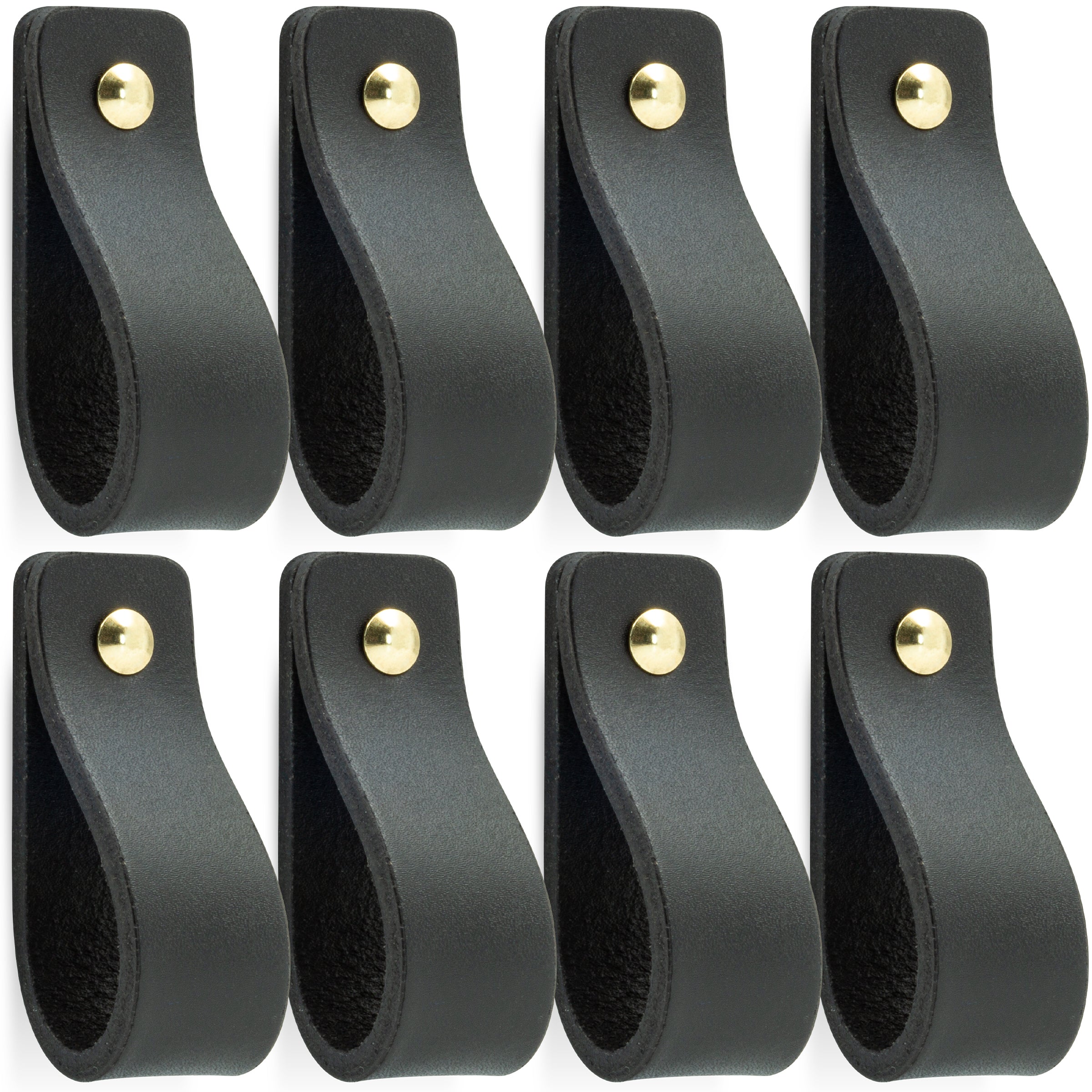 Leren Handgrepen 8 stuks – Meubelgreep – Handvaten Kast – Keukengreep – Ladegreep – Leren Lus – Incl. Sierschroeven – 100% Buffel Leer - Zwart