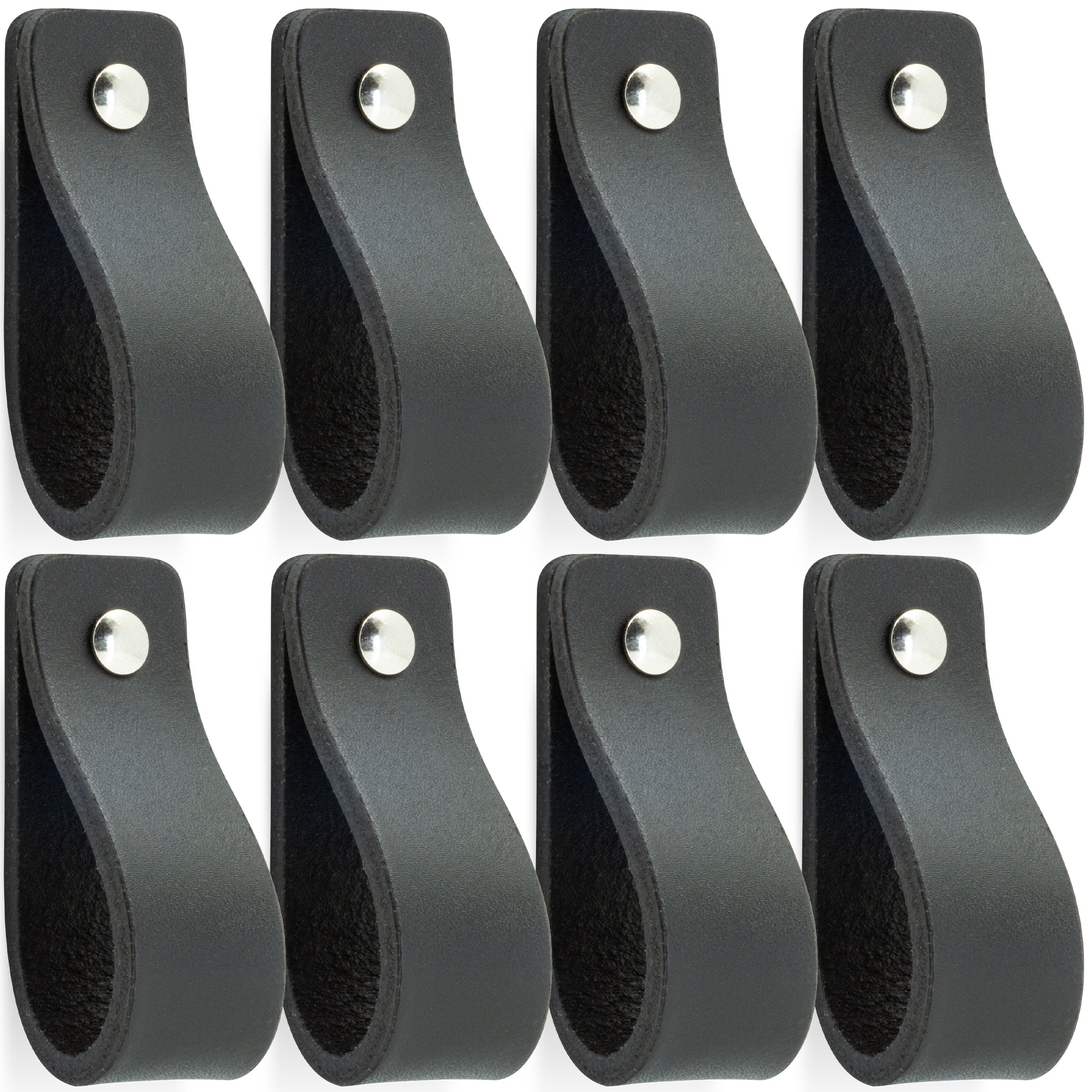 Leren Handgrepen 8 stuks – Meubelgreep – Handvaten Kast – Keukengreep – Ladegreep – Leren Lus – Incl. Sierschroeven – 100% Buffel Leer - Zwart
