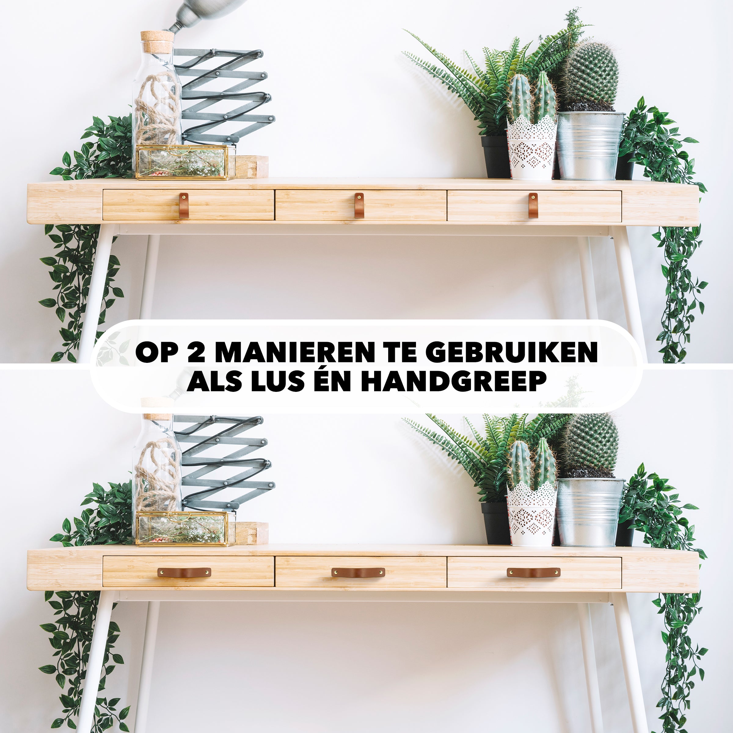 Leren Handgrepen 8 stuks – Meubelgreep – Handvaten Kast – Keukengreep – Ladegreep – Leren Lus – Incl. Sierschroeven – 100% Buffel Leer - Cognac