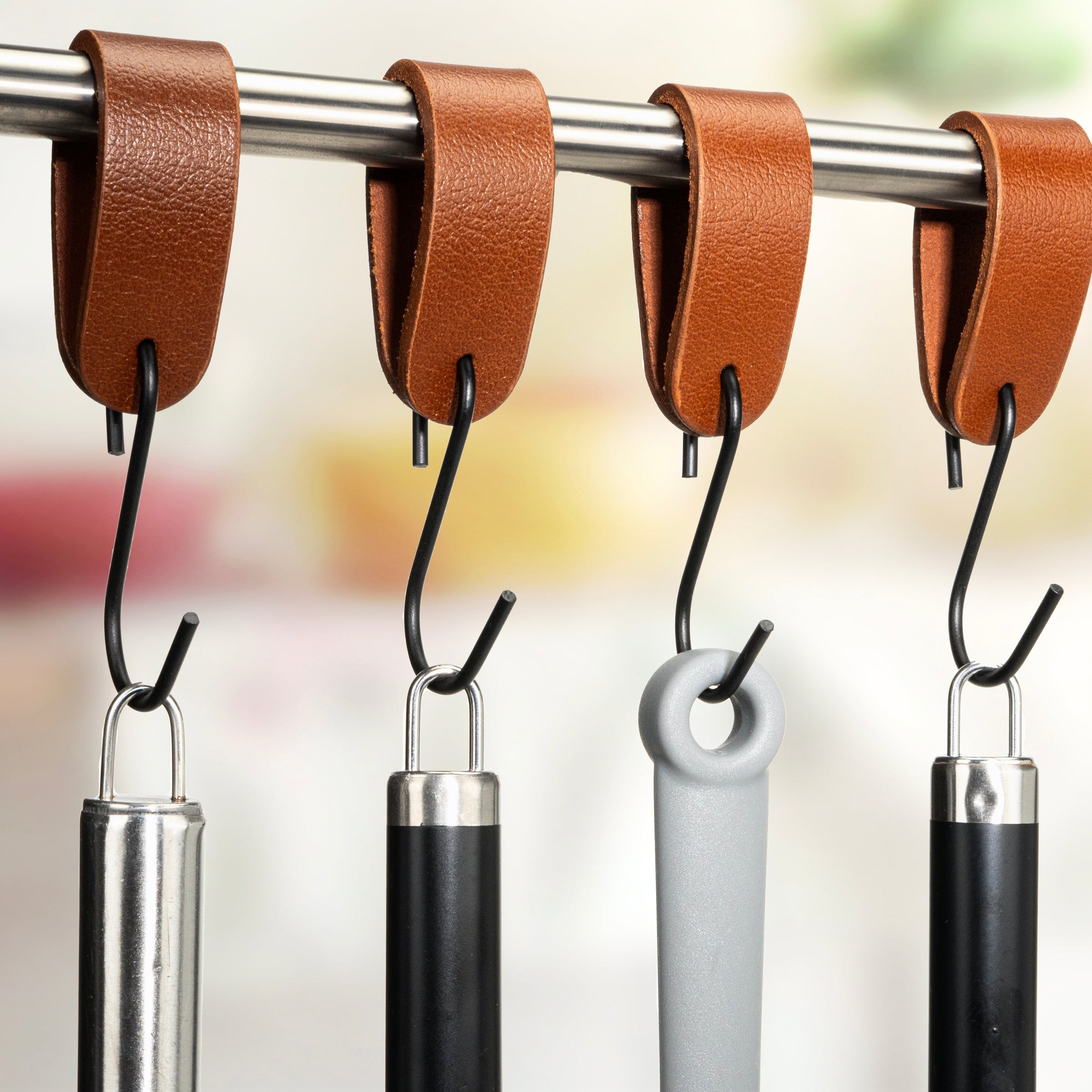 Ophanghaken 5 stuks - Leren S-haak hangers - Cognac - 15 x 2,5 cm – Handdoekhaakjes – Kapstokhaak