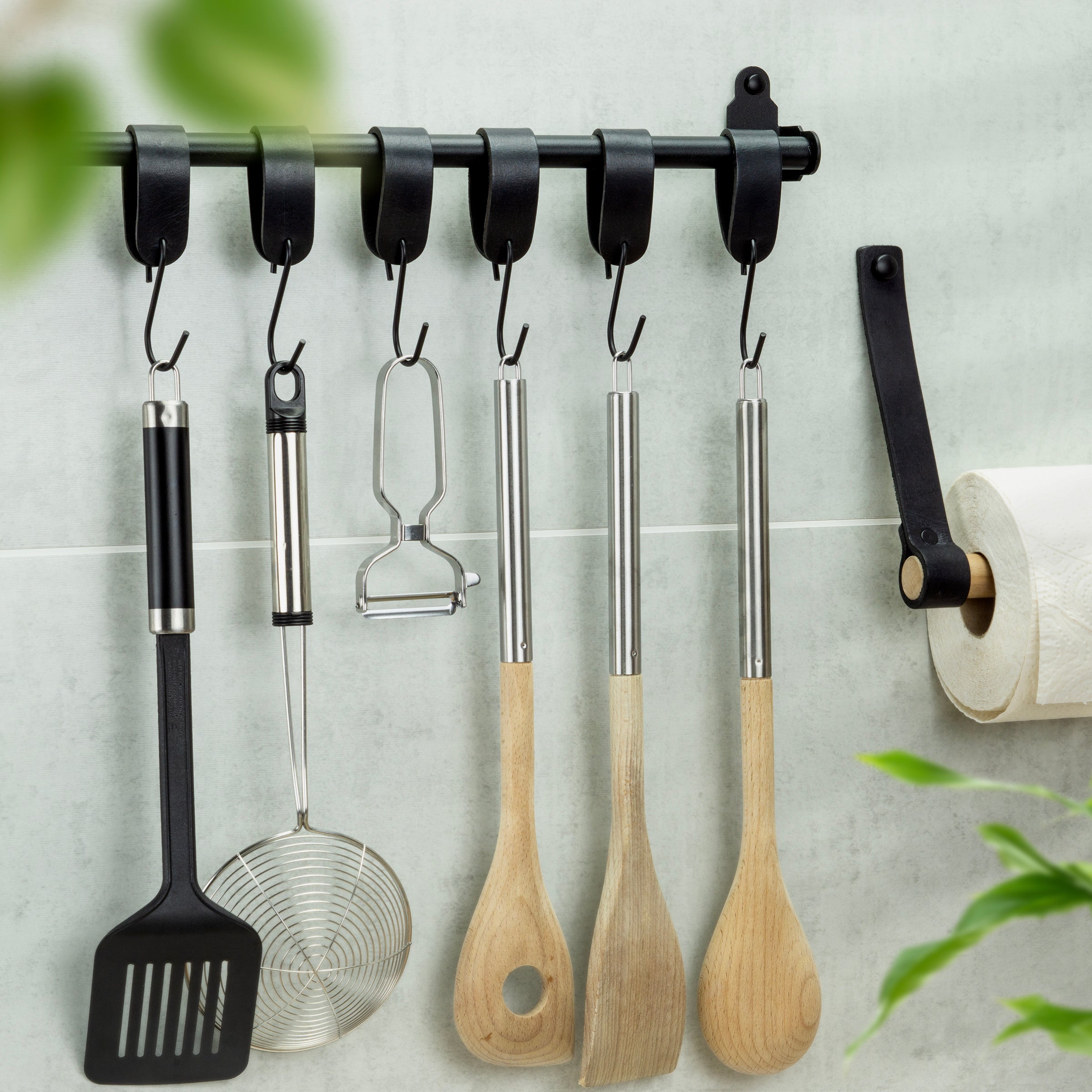 Ophanghaken 5 stuks - Leren S-haak hangers - Zwart - 15 x 2,5 cm – Handdoekhaakjes – Kapstokhaak