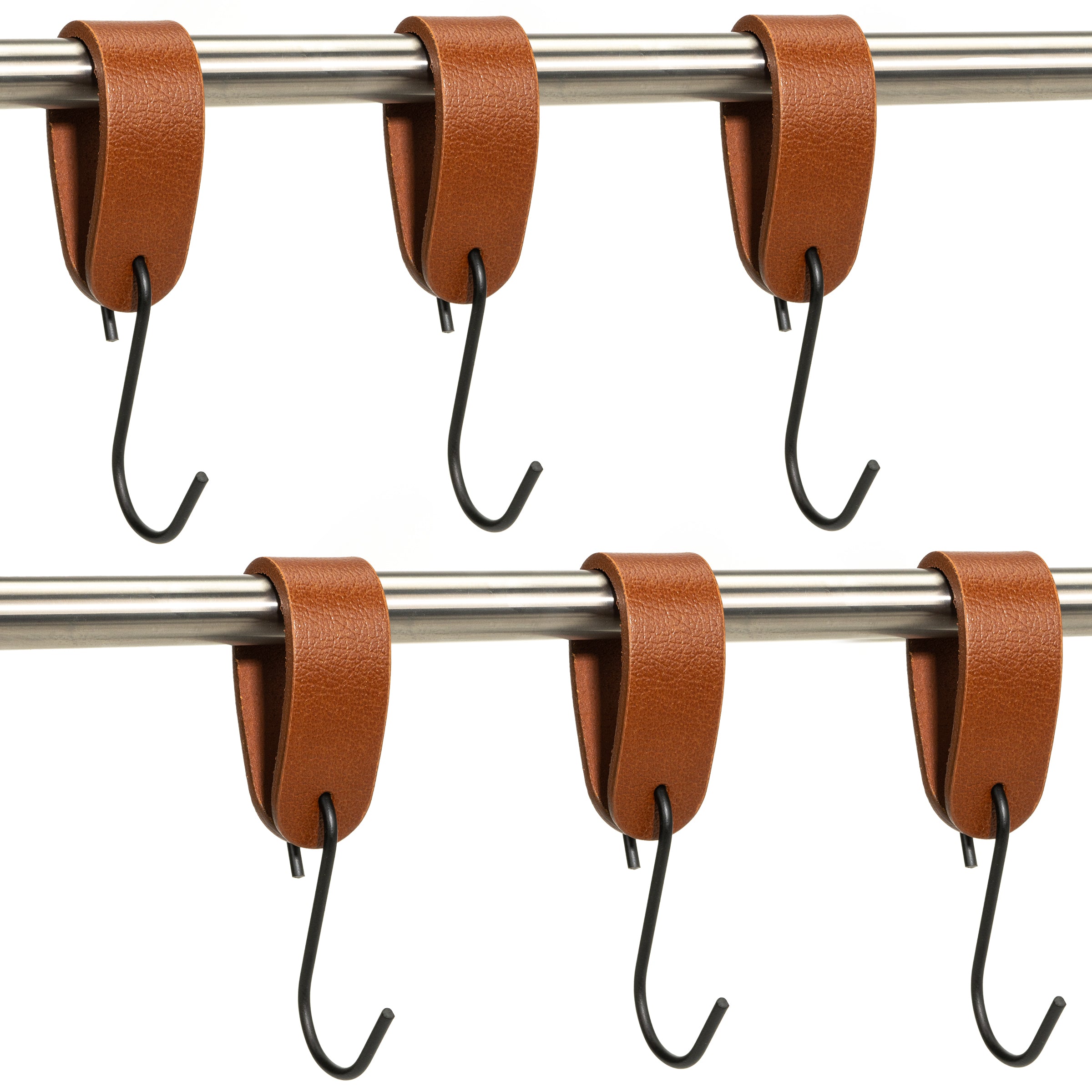 Ophanghaken 5 stuks - Leren S-haak hangers - Cognac - 15 x 2,5 cm – Handdoekhaakjes – Kapstokhaak