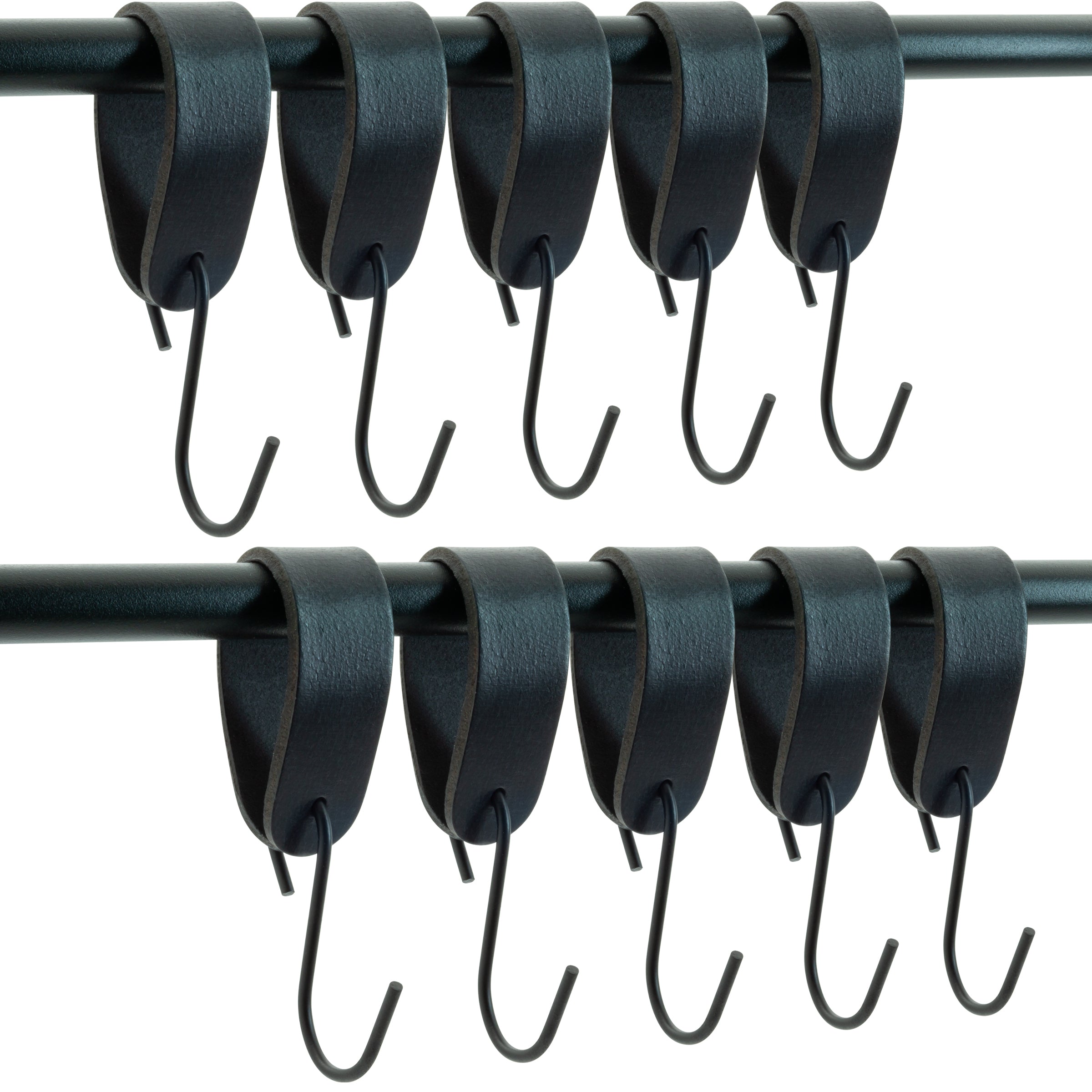 Ophanghaken 10 stuks - Leren S-haak hangers - Zwart - 15 x 2,5 cm – Handdoekhaakjes – Kapstokhaak