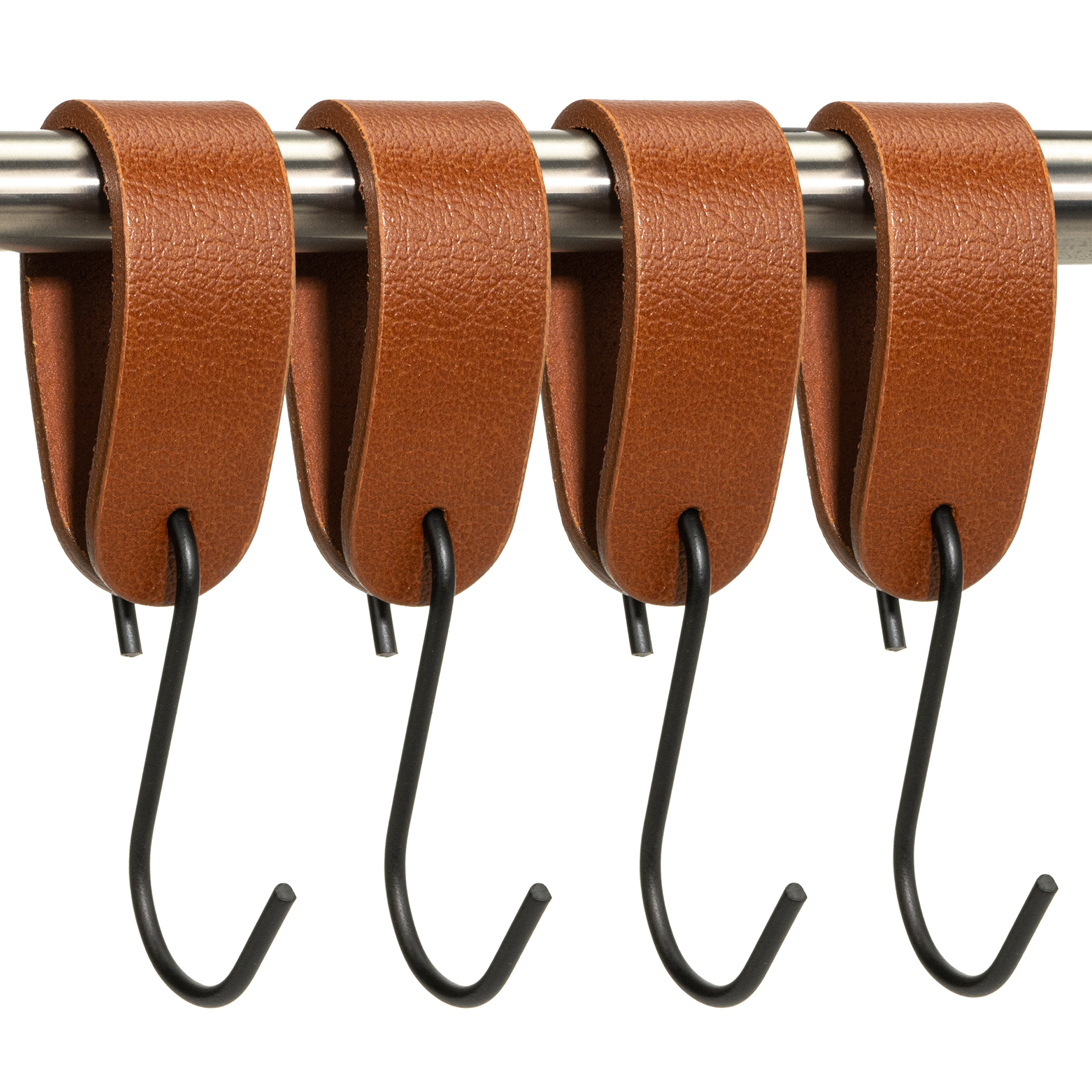 Ophanghaken 4 stuks - Leren S-haak hangers - Cognac - 15 x 2,5 cm – Handdoekhaakjes – Kapstokhaak