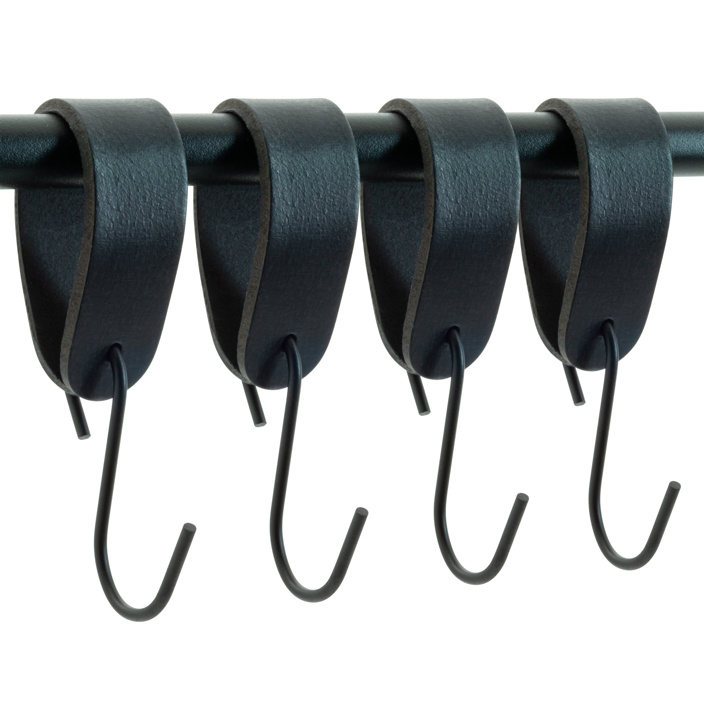 Ophanghaken 4 stuks - Leren S-haak hangers - Zwart - 15 x 2,5 cm – Handdoekhaakjes – Kapstokhaak