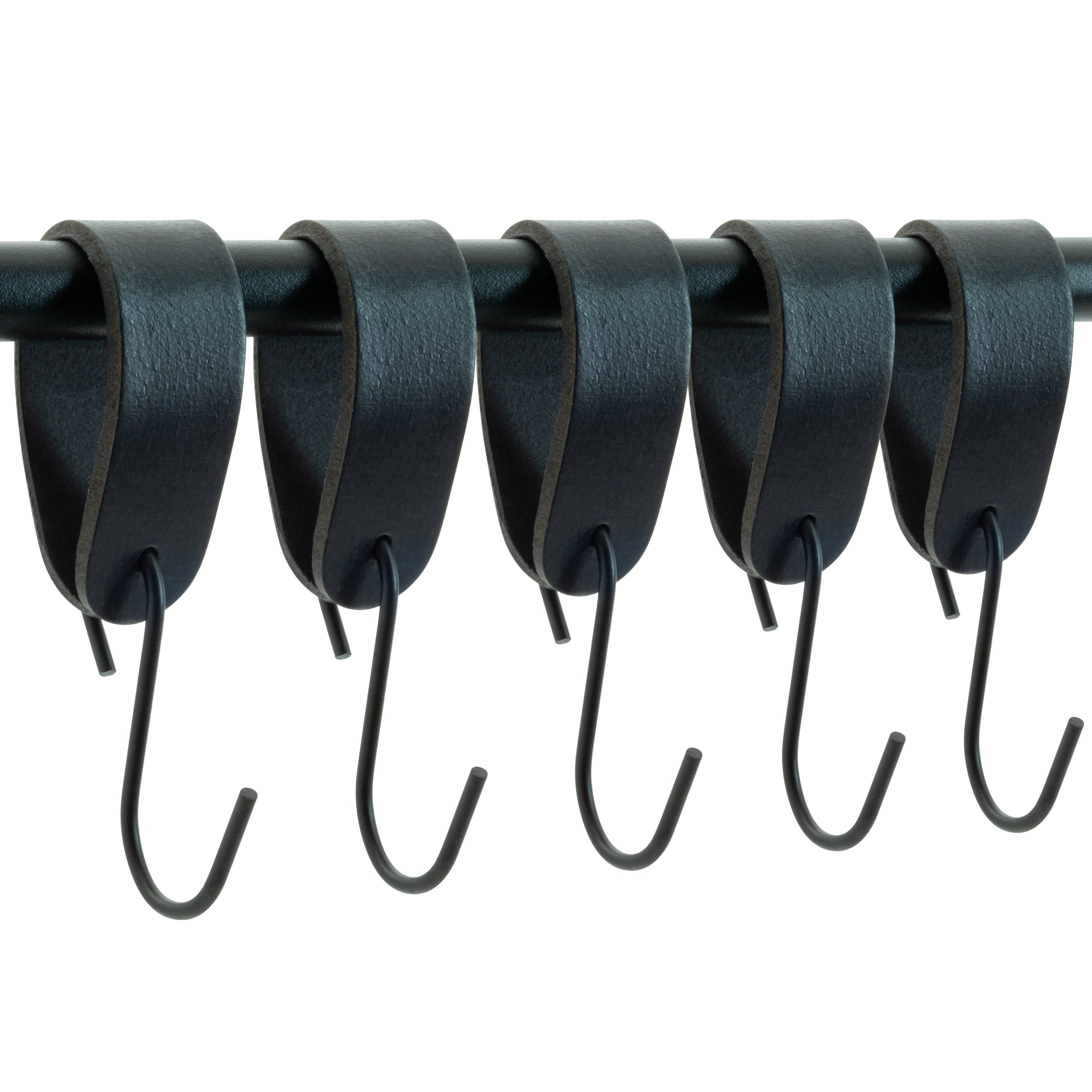 Ophanghaken 5 stuks - Leren S-haak hangers - Zwart - 15 x 2,5 cm – Handdoekhaakjes – Kapstokhaak