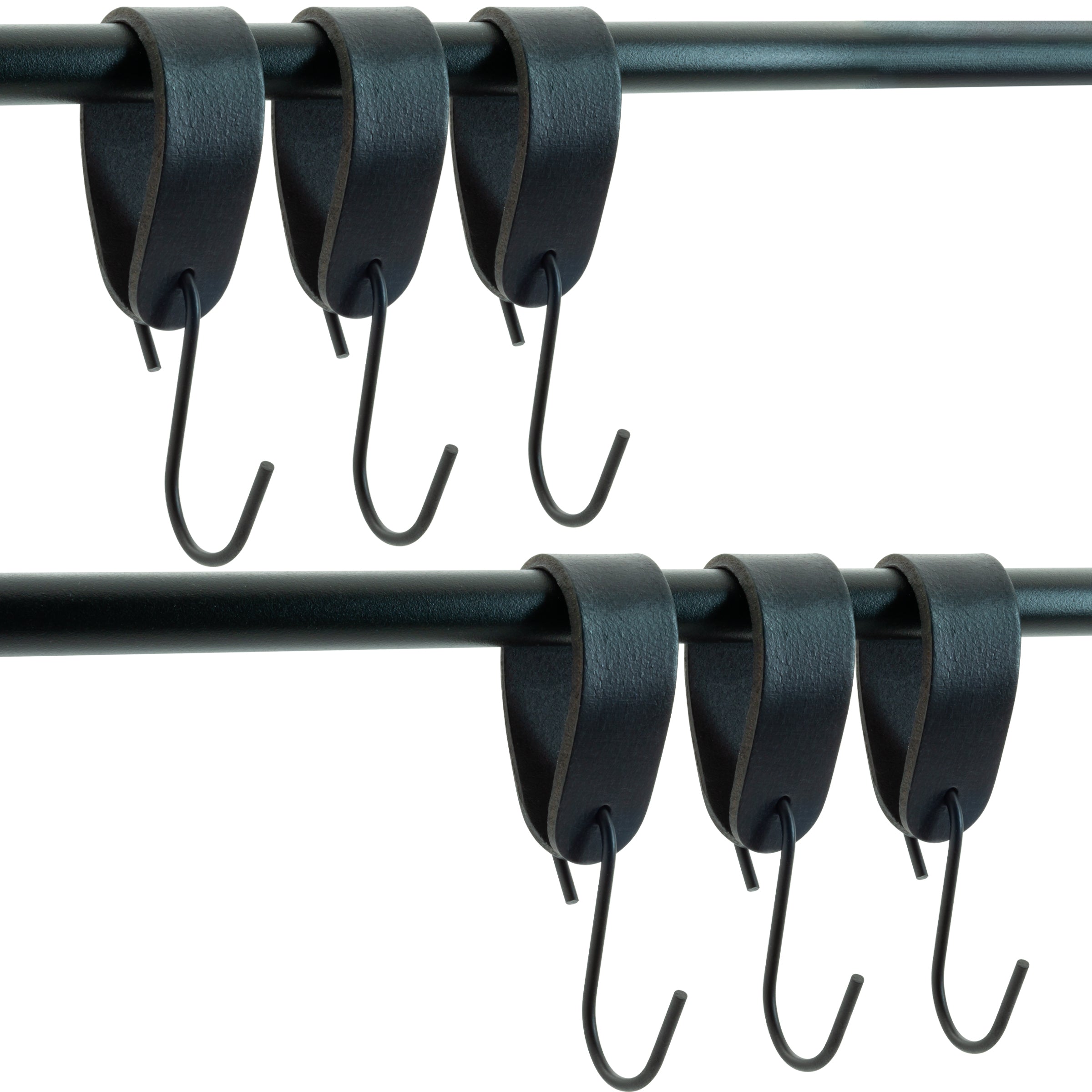 Ophanghaken 6 stuks - Leren S-haak hangers - Zwart - 15 x 2,5 cm – Handdoekhaakjes – Kapstokhaak