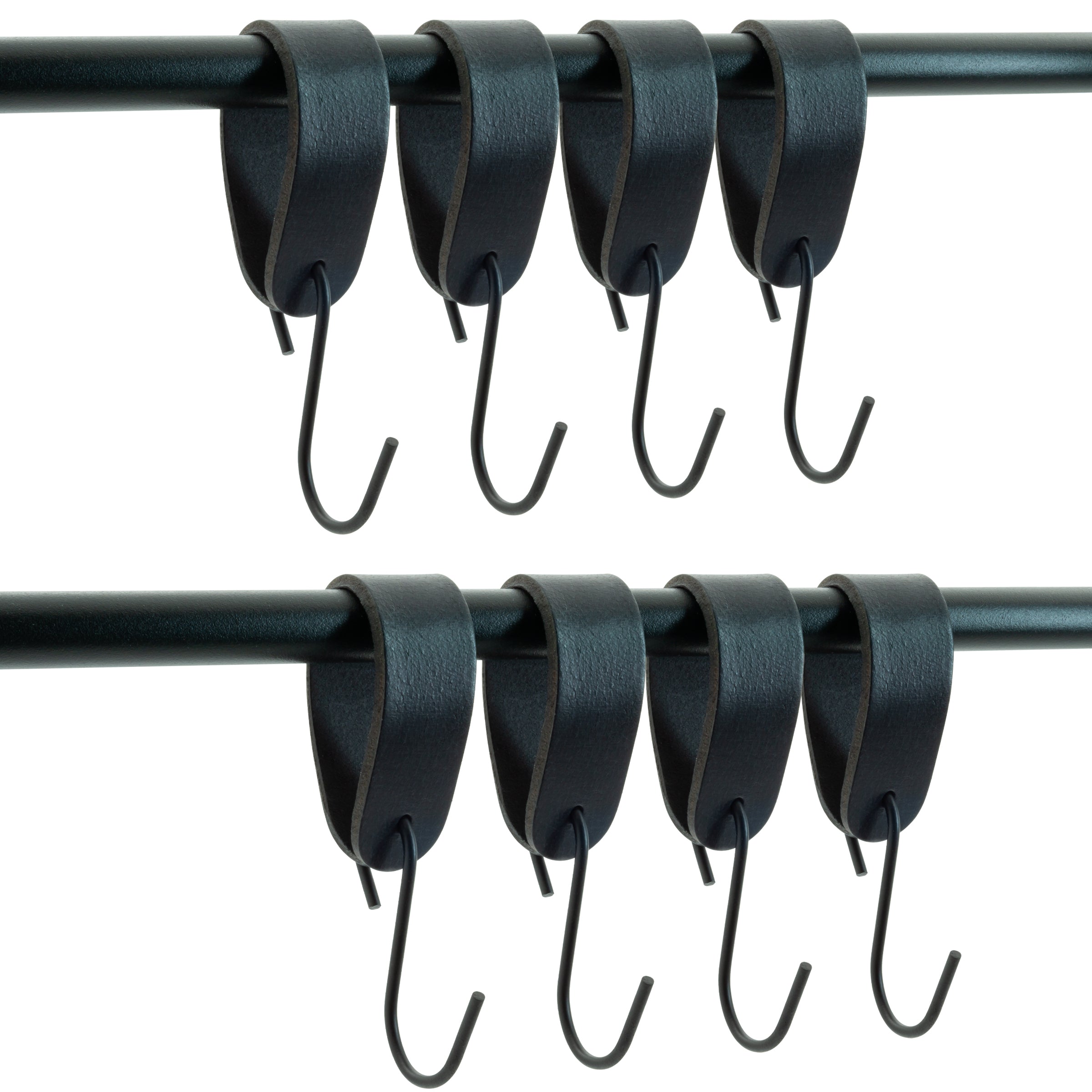 Ophanghaken 8 stuks - Leren S-haak hangers - Zwart - 15 x 2,5 cm – Handdoekhaakjes – Kapstokhaak