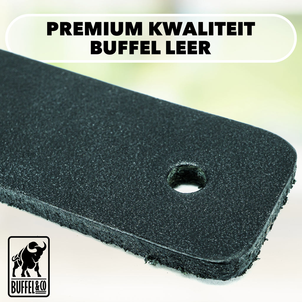 Luxe Wandrek – Wandplank met Leren Bevestiging – Keukenrek ophangbaar voor keukengerei incl. hangers – 100% Leer – Massief hout