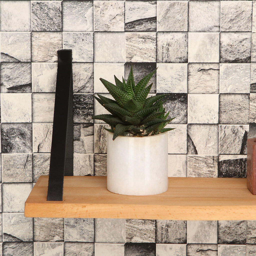 Wandplank 69 CM - Zwevende Boekenplank Met Zwarte Leren Riemen - Massief Hout