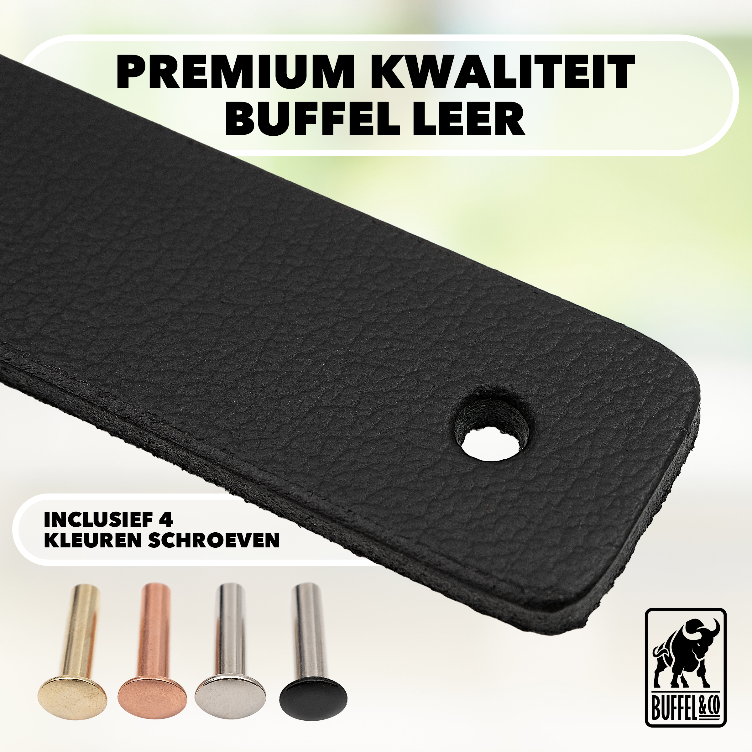 Leren Handgrepen 6 stuks – Meubelgreep – Handvaten Kast – Keukengreep – Ladegreep – Leren Lus – Incl. Sierschroeven – 100% Buffel Leer - Zwart
