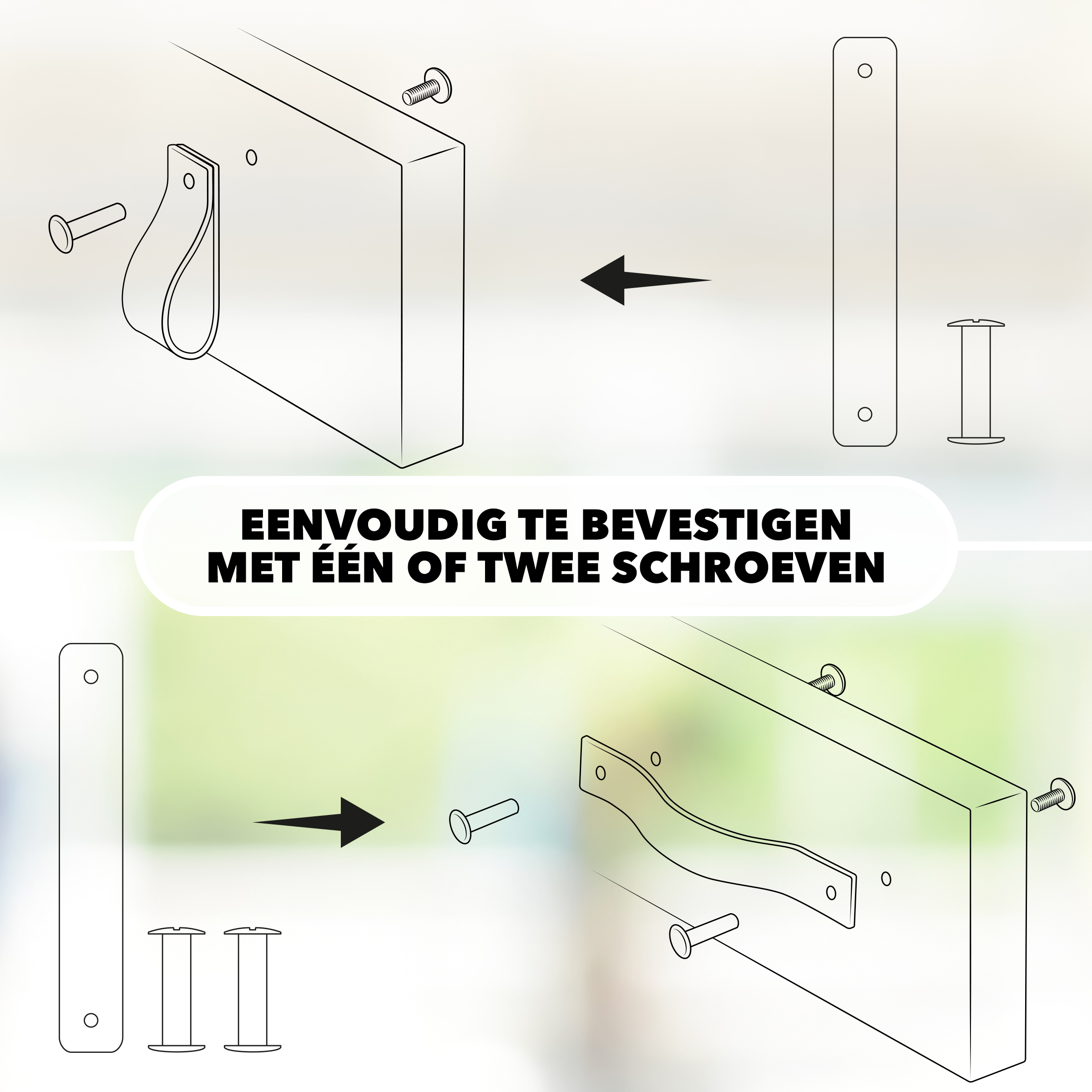 Leren Handgrepen 6 stuks – Meubelgreep – Handvaten Kast – Keukengreep – Ladegreep – Leren Lus – Incl. Sierschroeven – 100% Buffel Leer - Zwart