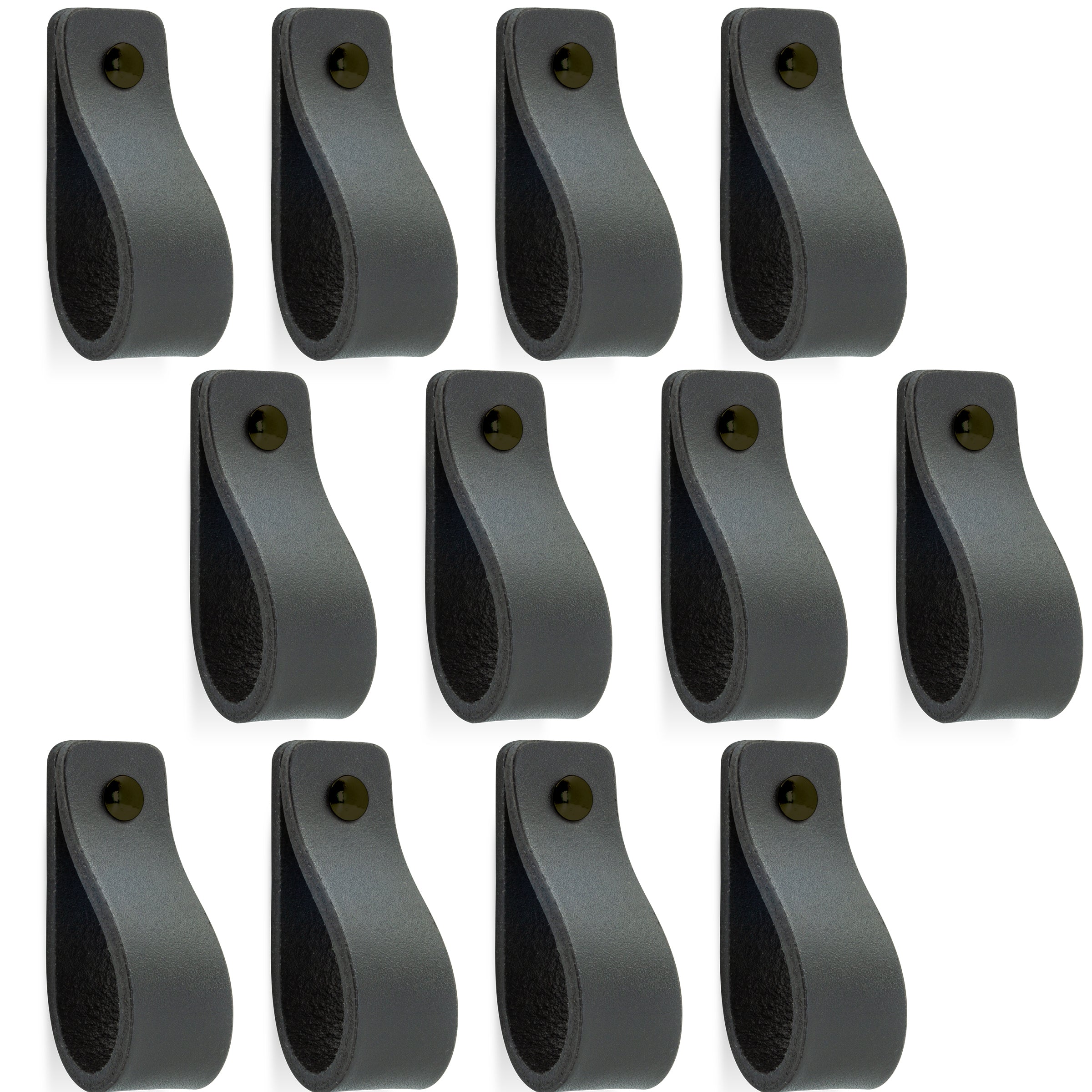 Leren Handgrepen 12 stuks – Meubelgreep – Handvaten Kast – Keukengreep – Ladegreep – Leren Lus – Incl. Sierschroeven – 100% Buffel Leer - Zwart