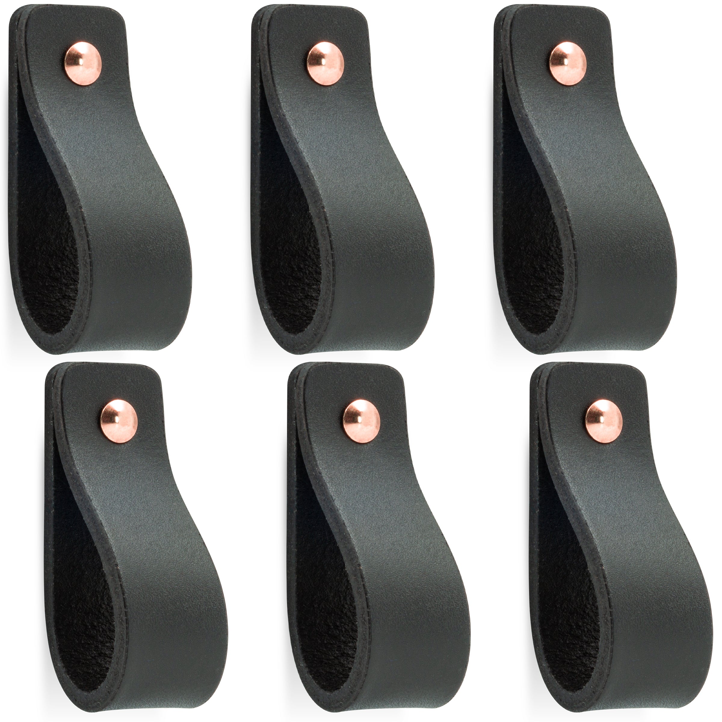Leren Handgrepen 6 stuks – Meubelgreep – Handvaten Kast – Keukengreep – Ladegreep – Leren Lus – Incl. Sierschroeven – 100% Buffel Leer - Zwart