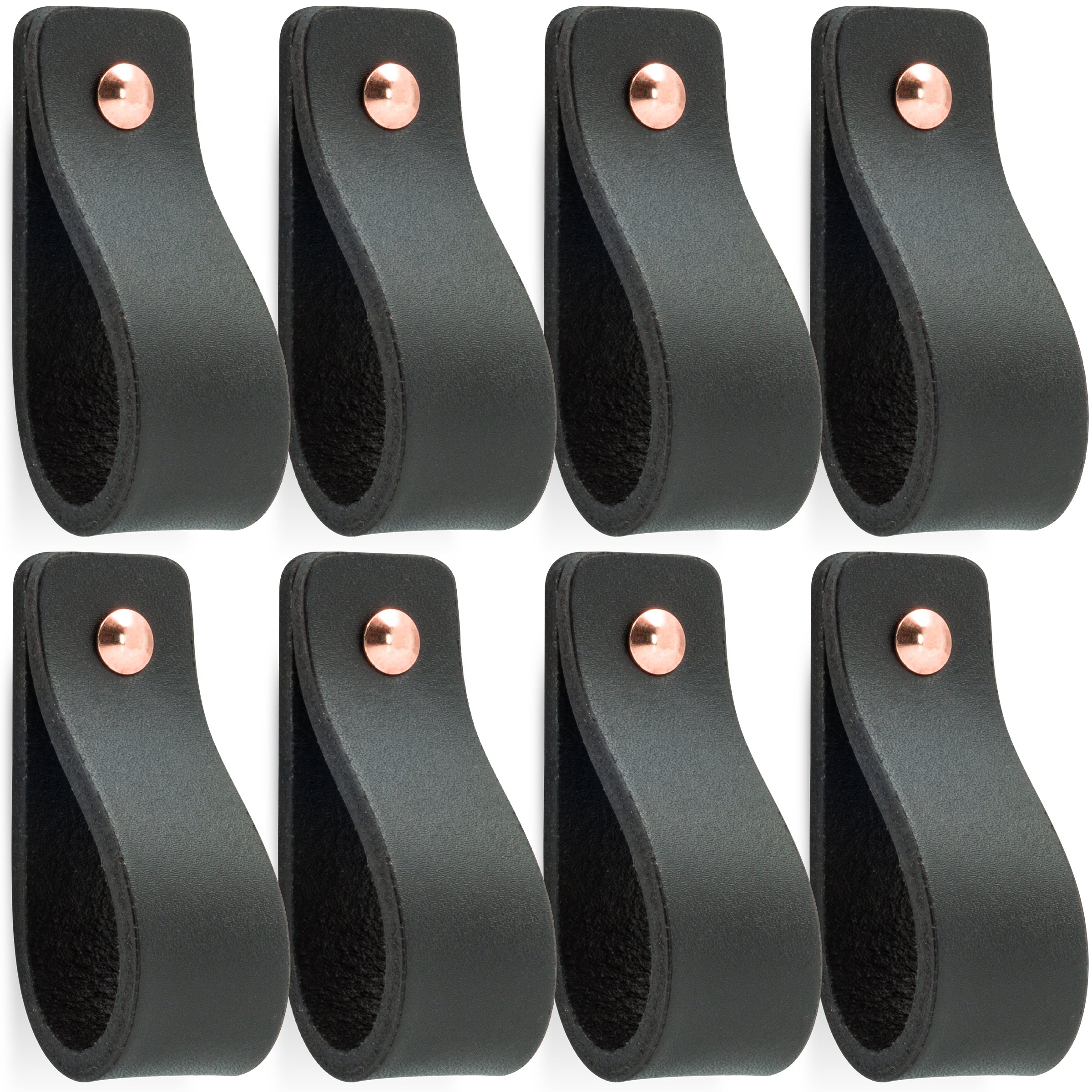 Leren Handgrepen 8 stuks – Meubelgreep – Handvaten Kast – Keukengreep – Ladegreep – Leren Lus – Incl. Sierschroeven – 100% Buffel Leer - Zwart